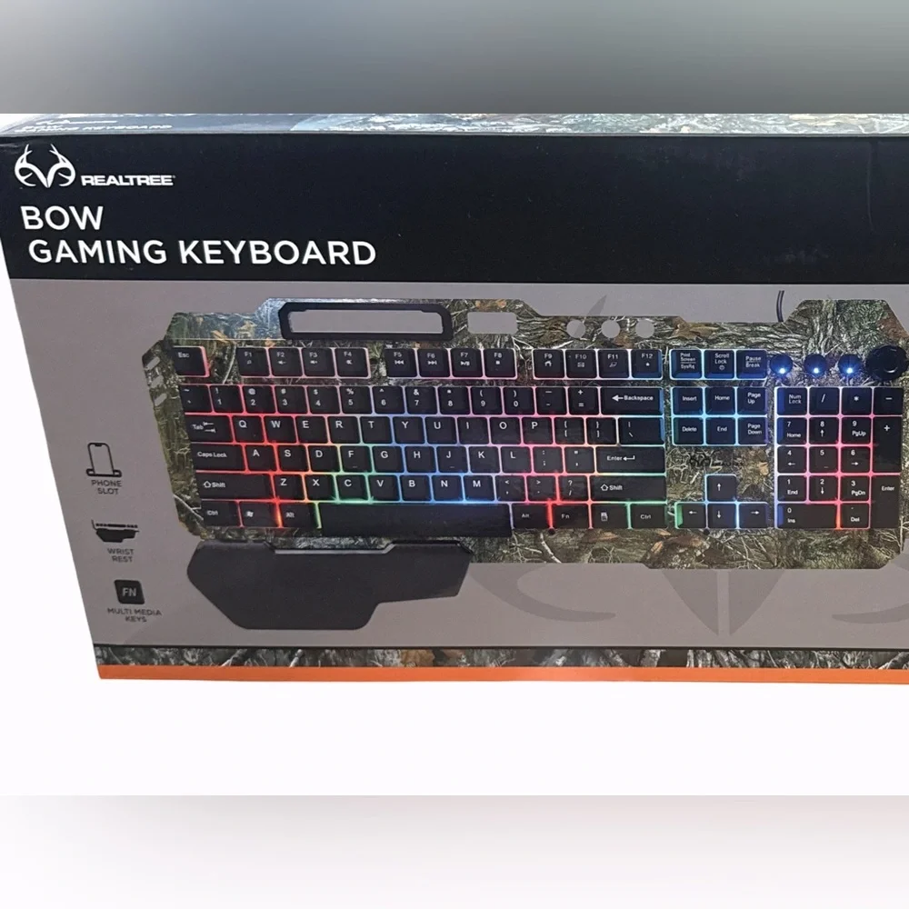 RealTree Bow Gaming Keyboard Wrist Rest, Phone Slot, RGB Backlight NEW IN BOX